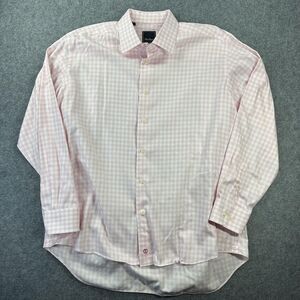 David Donahue Dress Shirt Mens 17 34/35 Pink Gingham Long Sleeve Spread Collar